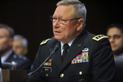 Army Lt. Gen. Frank Grass testifies before the U.S. Senate Committee on Armed Services at a confirmation hearing for his appointment to the grade of general and to be Chief, National Guard Bureau in Washington, D.C., on July 19, 2012. (Army National Guard photo by Sgt. 1st Class Jim Greenhill) (Released)
