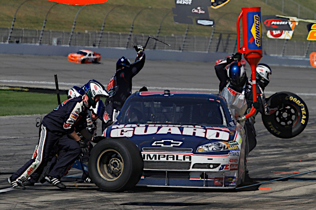 The No. 88 pit crew works quickly to get Dale Earnhardt, Jr. and the No. 88 car back into the race at Dover International Speedway Sunday, May 16, 2010. (Photo courtesy of Hendrick Motorsports) (Released)