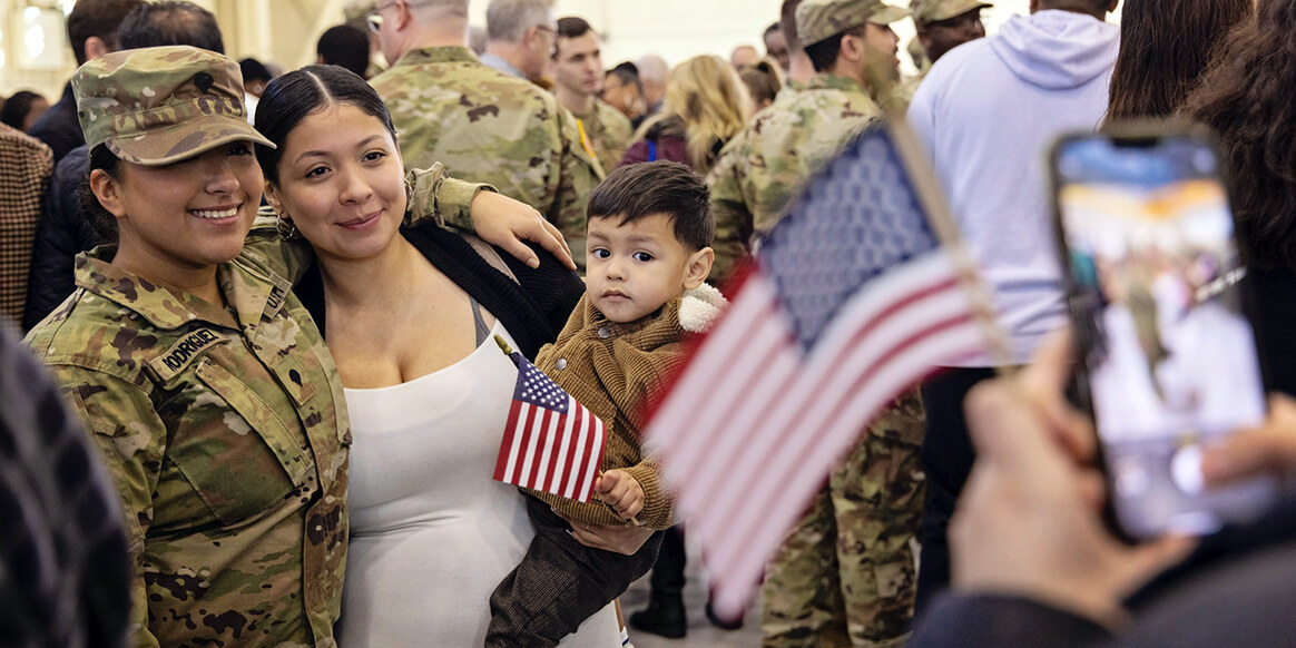 More than 150 Delaware Army National Guardsmen from the 160th Engineer Company said farewell to friends and family during a deployment ceremony, Jan. 13, at the Delaware Army Aviation Facility in New Castle, Del.