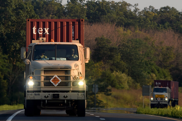 Soldiers from the 1148th Trans. Co. make their way along Interstate 81 in Virginia.