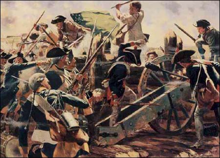 merican militiamen storm the German redoubt in the last stages of the Battle of Bennington
