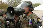 Second Lieutenant Dietman begins to organize the National Guard Reaction Force (NGRF) during the Vital Guardian Exercise at the District of Columbia National Guard Armory on April 4.