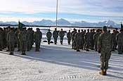 Lt. Col. Edward Hildreth, Commander 49th Missile Defense BN (GMD), holds an awards formation on the Missile Defense Complex at Fort Greely, Alaska on October 30th. The 49th is the operational arm of the nation's missile defense, manned by Alaska Army National Guard Soldiers it operates and secures the Missile Defense system. (Photo by SGT Jack W. Carlson III)