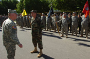 Chief of the National Guard Bureau Army Lt. Gen. H. Steven Blum congratulates U.S. Army Soldiers of the 252nd Combined Arms Battalion, North Carolina Army National Guard on a job well done at Marine Corps Air Station Yuma, Ariz., Aug. 2, 2006. More than 200 Soldiers of the North Carolina Army National Guard are working with the U.S. Border Patrol in support of Operation Jump Start. (U.S. Air Force photo by Tech. Sgt. Brian E. Christiansen)
