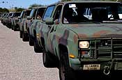  U.S. Army Soldiers from the North Carolina National Guard prepare from convoy Tuscon, Ariz., to Sasabe, Ariz., Sept. 19, 2006, to begin border patrol duty in support of Operation Jumpstart. The Guardsmen are working in partnership with the U.S. Border Patrol as part of Operation Jumpstart, in which more than 6,000 National Guard Soldiers and Airmen from around the nation are working to help secure America's Southern border. (U.S. Army photo by Spc. Jessica L. Sheldon)