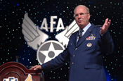 Air Force Gen. Craig McKinley, chief of the National Guard Bureau, speaks to a room of Air Force leaders during the 2010 Air Force Association Air and Space Conference, in Oxon Hill, Md., Sept. 14, 2010. (Photo by Sgt. Darron Salzer, National Guard Bureau)