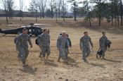 Vice Chief of Staff of the U.S. Army Gen. Peter W. Chiarelli arrives at Muscatatuck Urban Training Center in Butlerville, Ind. during a visit on Jan. 23. Gen. Chiarelli was accompanied by The Adjutant General of the state of Indiana, Maj. Gen. R. Martin Umbarger and Assistant Adjutant General Brig. Gen. Omer C. Tooley. They were met by Muscatatuck Site Manager Lt. Col. Chris Kelsey. (U.S. Army Photo by Sgt. Brad Staggs)