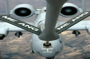 An A-10 Thunderbolt II receives fuel from a KC-135E Stratotanker during a training mission Friday, April 14, 2006, over Tucson, Ariz. The A-10 is from the 358th Fighter Squadron at Davis-Monthan Air Force Base, Ariz., and the KC-135E is from the Air National Guard's 101st Air Refueling Wing at Bangor, Maine. (U.S. Air Force photo/Senior Airman Christina D. Ponte)