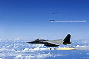 U.S. Air Force F-15 Eagles fire AIM-7 Sparrow missiles at a tactical air-launched decoy July 16, 2006, during exercise Rim of the Pacific 2006 off the coast of Hawaii. The exercise brings together military forces from Australia, Canada, Chile, Peru, Japan, the Republic of Korea, the United Kingdom and the United States in the world's largest biennial maritime exercise. The F-15s are from the 199th Fighter Squadron, Hawaii Air National Guard. DoD photo by Tech. Sgt. Shane A. Cuomo, U.S. Air Force.
