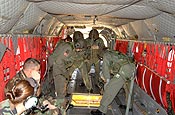 U.S. Army Soldiers from the 106th Aviation Battalion, Illinois Army National Guard conduct training with the rescue hoist wrench on a CH-47D Chinook helicopter during exercise Patriot 2006 at Volk Field, Wis., July 18, 2006. Patriot, the largest joint, annual exercise held across the United States, increases the war-fighting capabilities of the U.S. Air Force and Army National Guard, reserve, and active duty components. (U.S. Air Force photo by Master Sgt. Matthew Millson)