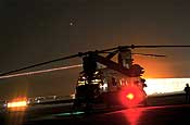 A Company B, 2nd Battalion, 135th Aviation Regiment, 36th Combat Aviation Brigade CH-47 Chinook prepares to conduct a nighttime mission at LSA Anaconda, Iraq. (U.S. Army photo by Staff Sgt. R.A. Steele)