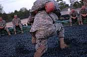  First Sgt. William Rosier, top, a field artillery 1st sergeant with Headquarters and Headquarters Company, 58th Infantry Brigade Combat Team, battles an opponent during a practical exercise of U.S. Army Combatives held at Fort Dix, N.J., Thursday, May 8, 2007. The 58th IBCT is at Fort Dix to train up for an upcoming deployment to Iraq. (U.S. Army Photo by Sgt. S. Patrick McCollum) (Released)