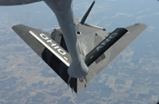 An Ohio Air National Guard KC-135 refueler, from the Columbus-based 121st Air Refueling Wing, flies a mission March 12 refueling a F-117 Stealth Fighter from the 49th Fighter Wing, based at Holloman AFB in New Mexico. The F-117 Stealth Fighters are being retired from service. The pilots flying the KC-135 refueler were Maj. Paul Hughes, Capt. Danny Slater and the boom operator was Master Sgt. Bob Derryberry. Photograph by Senior Master Sgt. Kim Frey, 121st ARW public affairs.