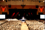 Friends, family and over 1,000 deploying Minnesota National Guard Soldiers gather at Roy Wilkins auditorium for the 34th Red Bull Infantry Division Deployment Ceremony Feb. 10 in St. Paul, Minn. Photo by Sgt. Dajon Schafer.