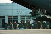 Charlotte, NC. A North Carolina Air National Guard C-130 begins to depart Charlotte-Douglas International Airport on February 12, 2007. Several aircraft and personnel are deploying in support of Operation Enduring Freedom. (Photo by Tech Sgt Brian E. Christiansen, NCANG.)